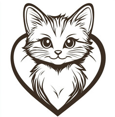 Obraz premium A minimalist line art design of a cute cat nestled within a heart-shaped outline. This charming and clean illustration is ideal for logos, icons, or playful designs.