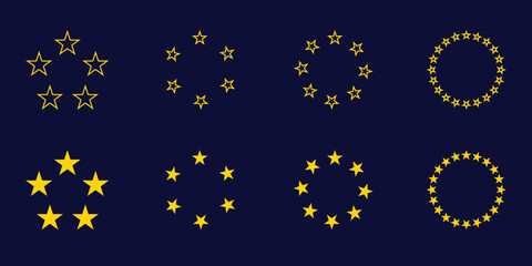 Stars in circle icons, stars in a round circular illustration. Star circles icon. European union flag symbol.