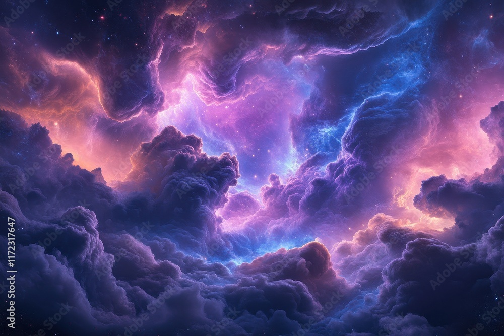 Wall mural cosmic clouds illuminated by vibrant colors in a starry night sky create a mesmerizing celestial dis