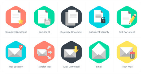 A set of 10 mix icons as favorite document, document, duplicate document