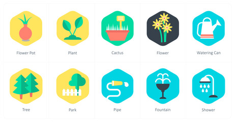 A set of 10 mix icons as flower pot, plant, cactus