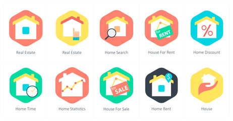 A set of 10 mix icons as real estate, home search, house for rent
