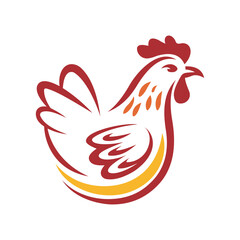 Stylized chicken logo with bold yellow and red colors