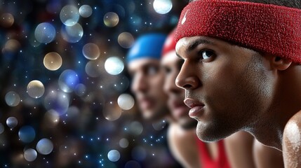Intense Athlete Focused on Competition Amidst Shimmering Lights