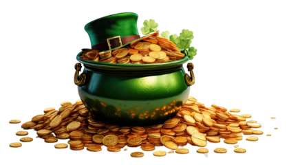 pot of gold with st Patrick's Day hat isolated on white background 