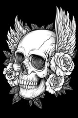 Fototapeta premium A skull with wings and roses on it