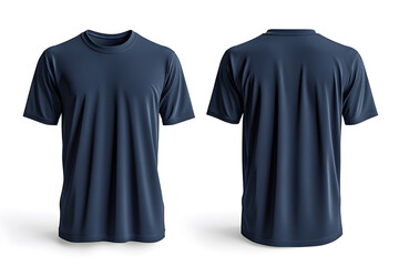 Naklejka premium Mock up design of front and back view of a dark blue blank t shirt with an isolated background