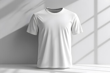 Mock up design of front and back view of a white blank t shirt with an isolated background