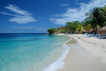 Fototapeta premium Scenic tropical beach with white sand and blue ocean