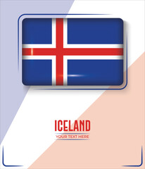 Obraz premium Flag of Iceland isolated on White background with Text. Banner, Poster, vector, template, Mockup, Background, Social Media, Post, 3D.
