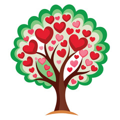 valentine card with hearts tree icon silhouette vector illustration