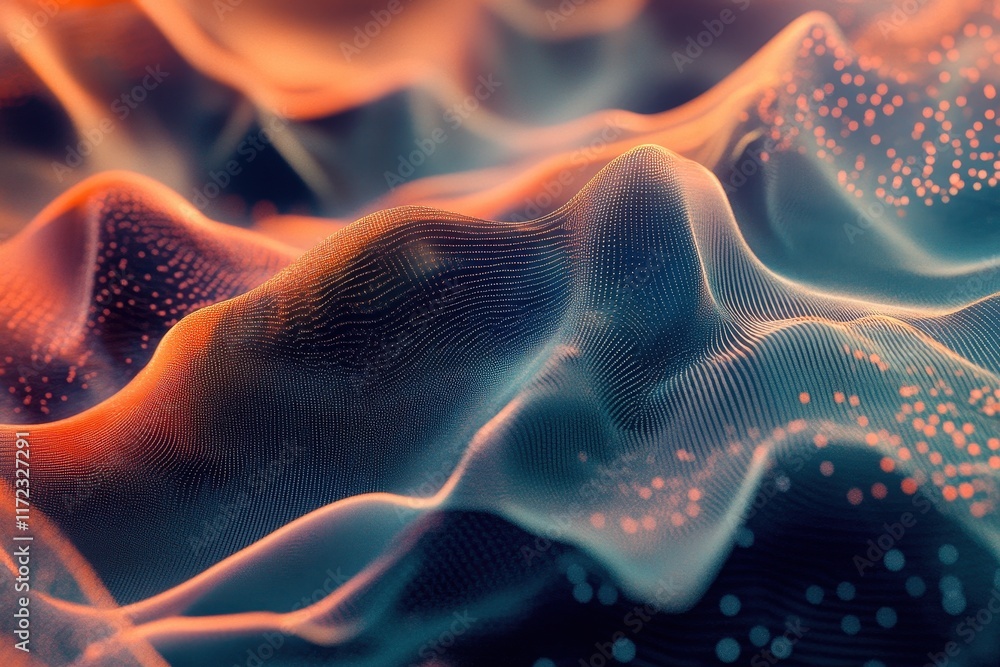 Wall mural abstract digital landscape showcasing flowing waves of color and light in a surreal setting