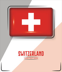 Obraz premium Flag of Switzerland isolated on White background with Text. Banner, Poster, vector, template, Mockup, Background, Social Media, Post, 3D.