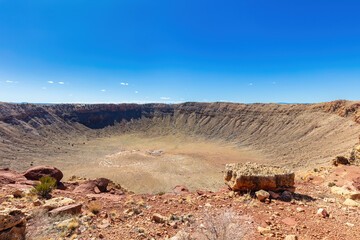 Barringer Meteor crater near Winslow, Arizona; observation platform visible, showing the immense...