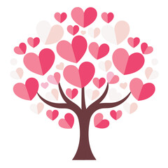 valentine card with hearts tree icon silhouette vector illustration