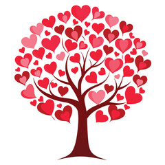 valentine card with hearts tree icon silhouette vector illustration