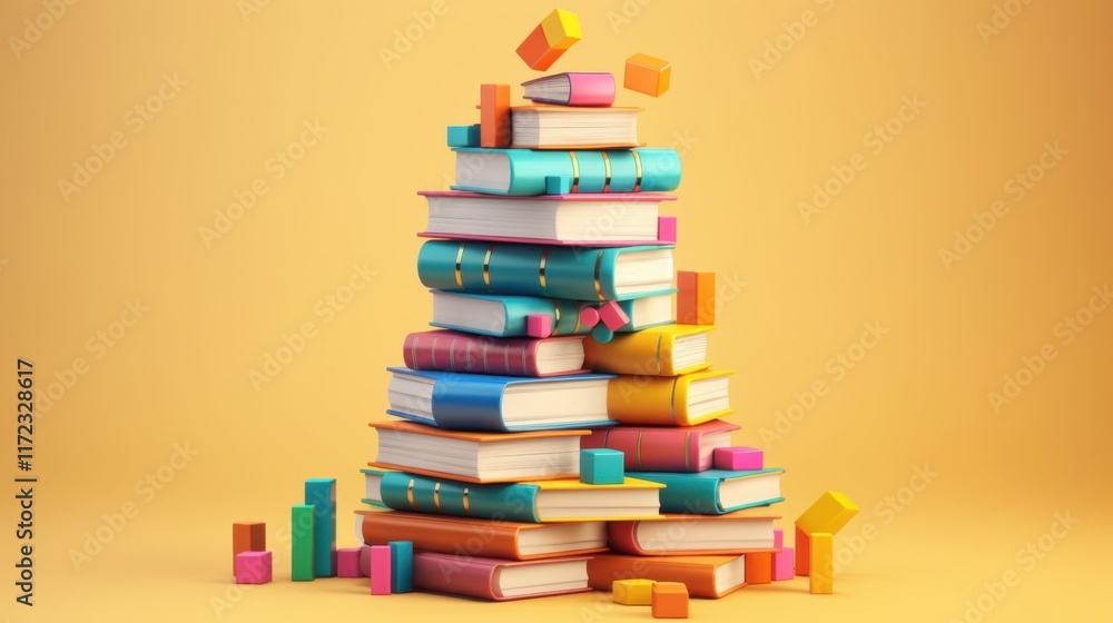 Aufkleber a colorful stack of books: a vibrant display of knowledge and learning