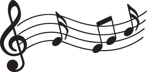 Print 
Music note waves Vector silhouette illustration Black and white White background 

