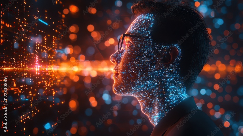 Poster cybernetic human integration with technology in a conceptual standard digital realm visual artistry 