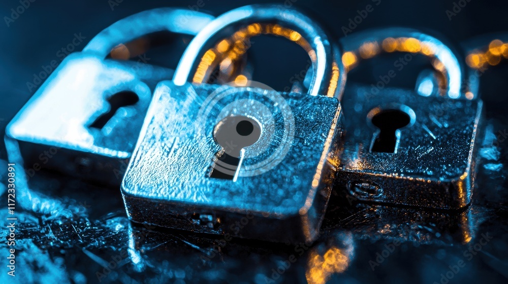 Poster unlocking cybersecurity the glowing digital locks standard in the tech environment