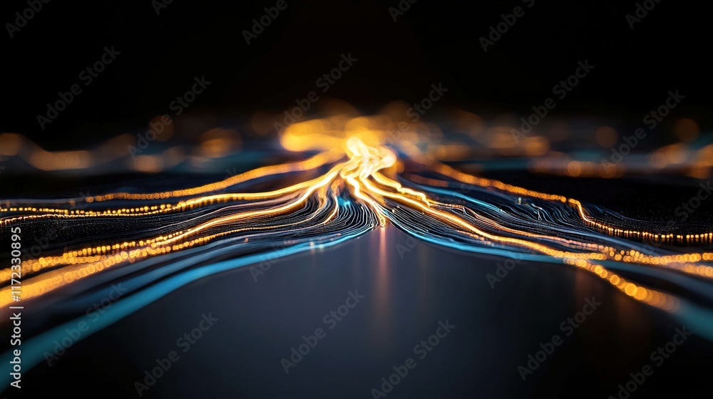 Poster abstract light trails in dark background creating flowing patterns