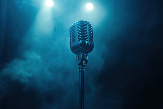 A microphone emitting smoke in the dark, adding intensity and drama to its presence.