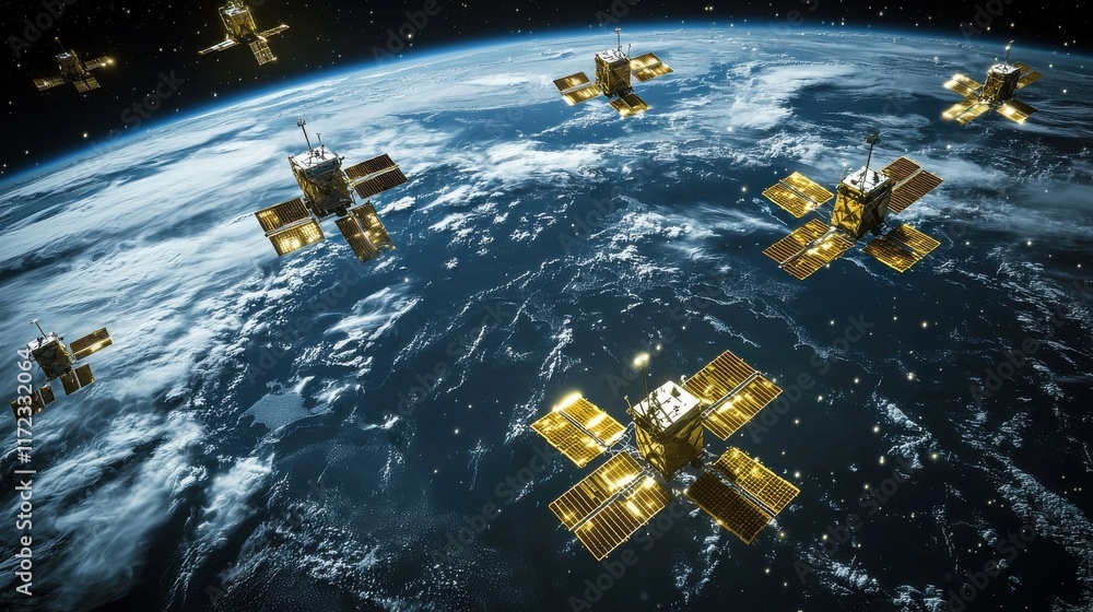 Leinwandbilder connecting the globe a network of satellites enabling data standards for global communication and co