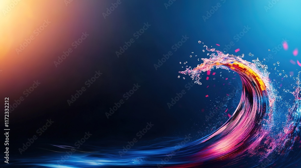 Poster vibrant abstract wave design with splashes and colorful effects