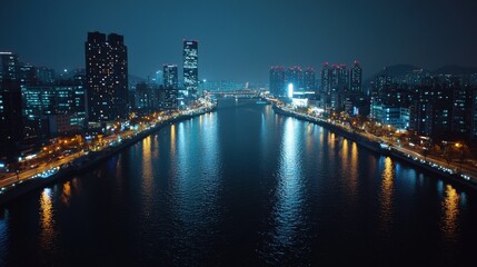 Fototapeta premium Illuminating innovation a smart city at night with interconnected technology standards urban environment aerial view for enhanced connectivity