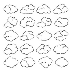 Set of cloud line art vector