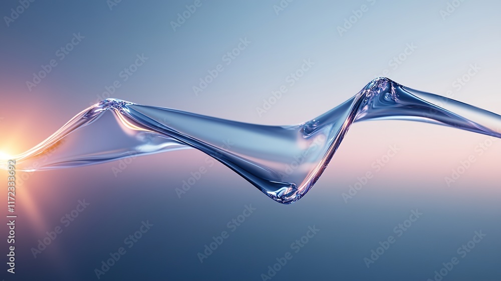 Poster flowing water wave abstract art with soft light and gradient background