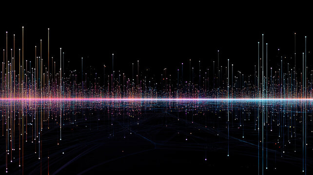 A high-tech scatter plot featuring glowing data points connected by thin neon trails, displayed on a reflective holographic background, enhancing the visual appeal and data clarity.