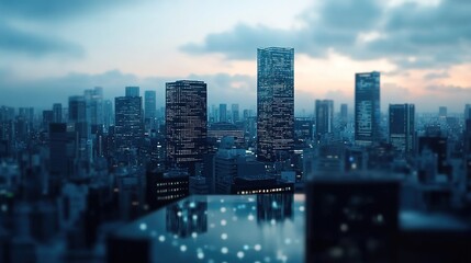 Urban Skyline at Dusk with Modern Architecture and City Lights