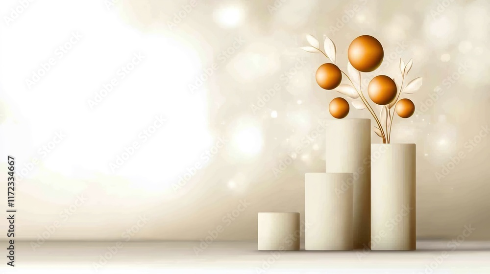 Poster elegant minimalist composition with flowers and circular elements