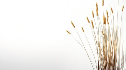 Fototapeta premium Delicate Gold Dry Grasses Against Soft White Background in Studio