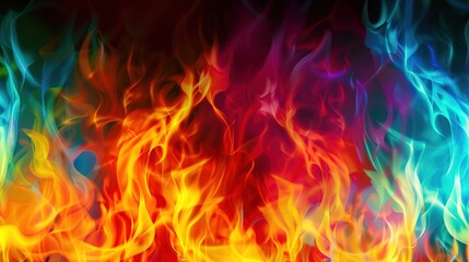 Color gradient with bright rich neon vivid glow like fire on hot metal, creating an eye-catching design for template use. Stunning visual effect achieved through the combination of colors and elements