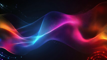 Fototapeta premium Abstract colorful wave design with glowing lines on a dark background.