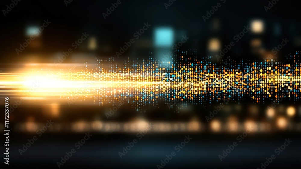 Poster abstract light trail with colorful bokeh effects in dark background