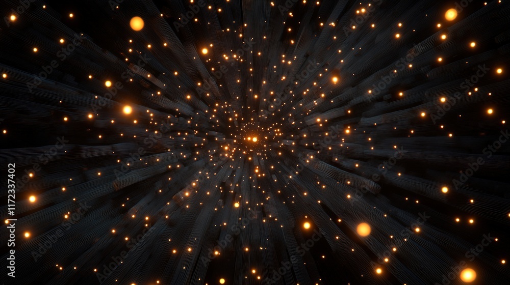 Poster glowing particles in a dark space creating a cosmic atmosphere
