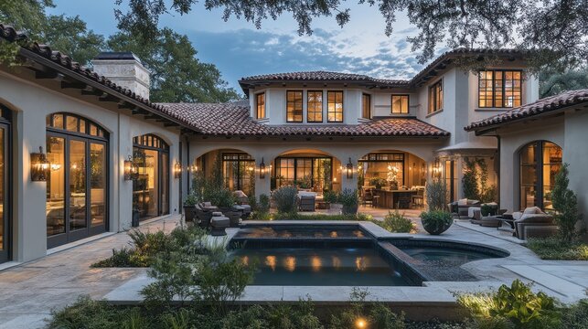 One-of-a-kind house plan designed with a central courtyard and interconnected living spaces