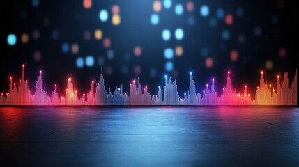Obraz premium Colorful Sound Wave Visualization With Bokeh Background Effects