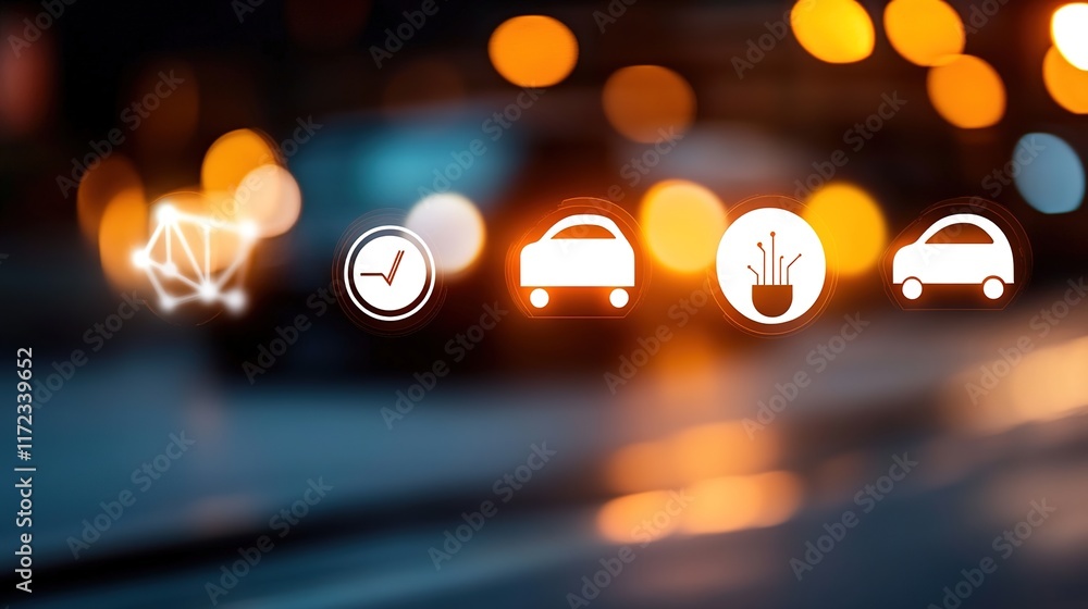 Poster abstract traffic icons with bokeh background and night lights effect