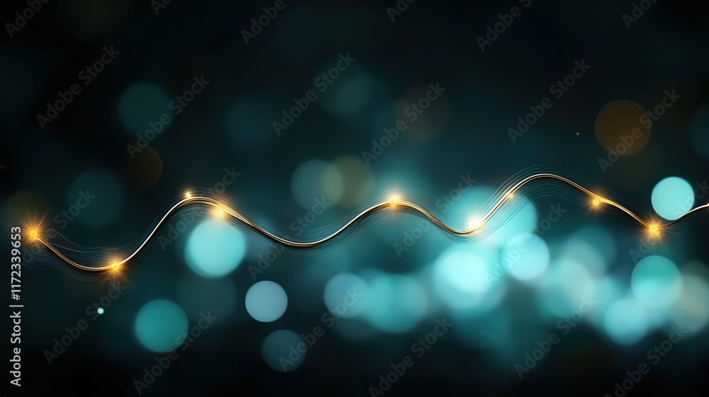 Poster abstract glowing wave with soft bokeh background and light spots