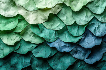 Obraz premium Green-blue textured paper waves layered background for design