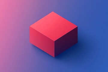 Fototapeta premium Isometric Red Cube on Gradient Background: Abstract Minimalist 3D Design