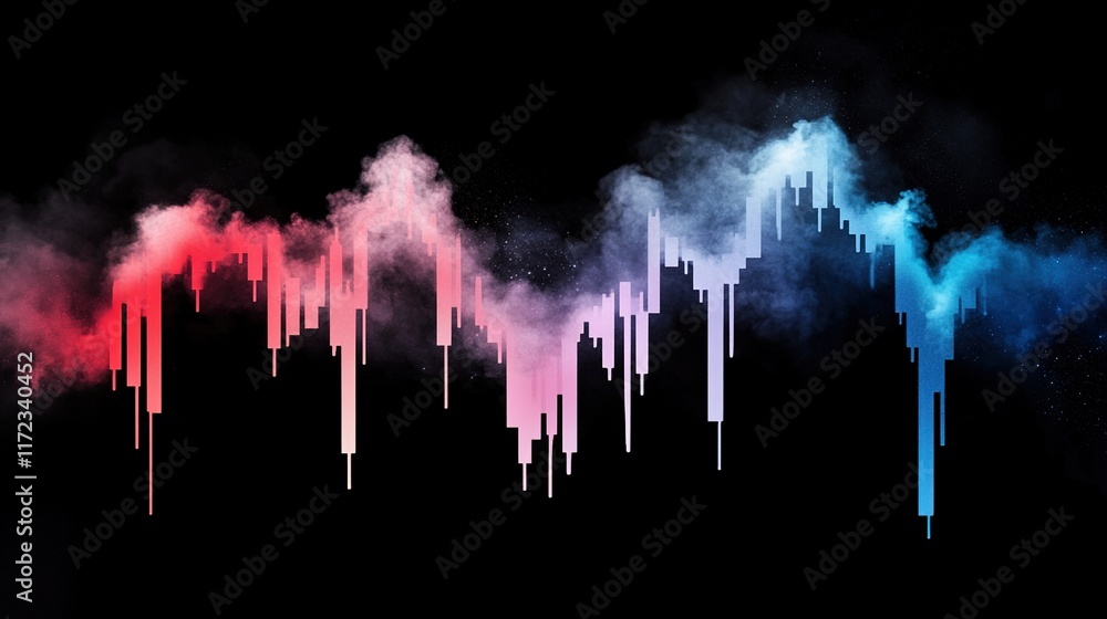 Poster abstract colorful wave pattern with smoke and light on black background