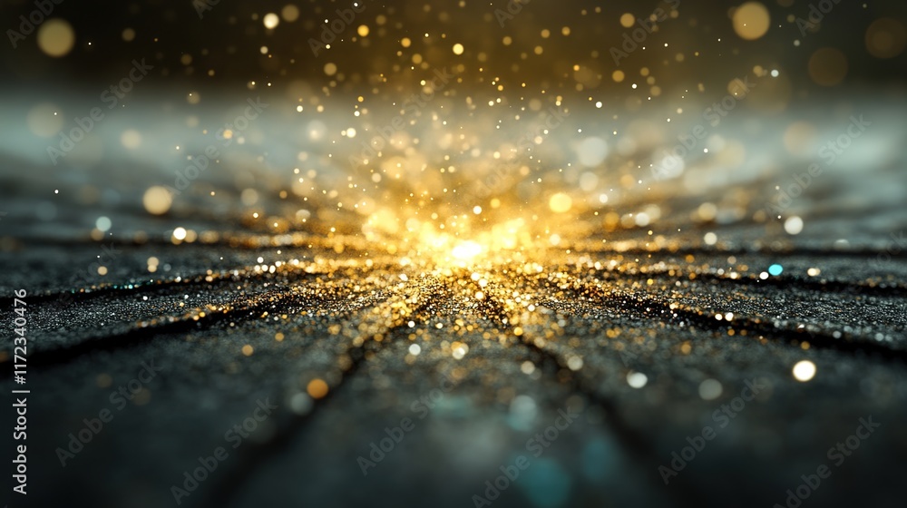 Poster sparkling dust and light play on dark surface creating dazzling effect