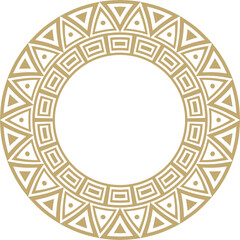 Native American vector round gold pattern. Geometric shapes in a circle. National ornament of the peoples of America, Maya, Aztecs, Inca