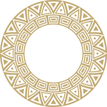 Native American vector round gold pattern. Geometric shapes in a circle. National ornament of the peoples of America, Maya, Aztecs, Inca