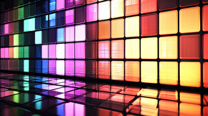 A high-tech stacked area chart featuring glowing, semi-transparent layers flowing into a reflective surface, enhanced by soft neon highlights for a futuristic look.